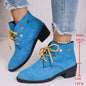 Women's Chunky Heel Pointed-Toe Lace-Up Ankle Boots FitiqueFit