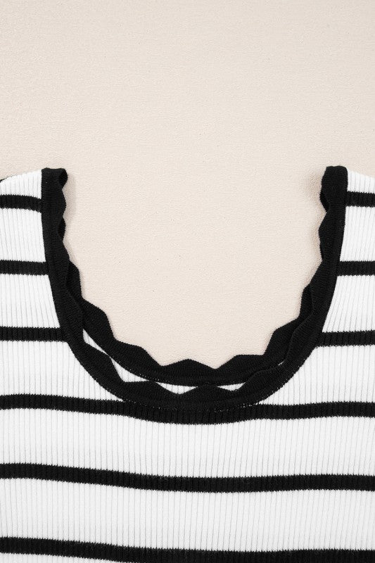 Stripe Scalloped Scoop Neck Ribbed Knit Sweater Shop Style & More | Fresh Looks, Everyday Deals & Free Shipping