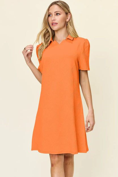 Double Take Full Size Texture Collared Neck Short Sleeve Dress West2East Surf