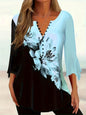 Women’s Printed Spike Button Three-Quarter Sleeve Casual Top FitiqueFit