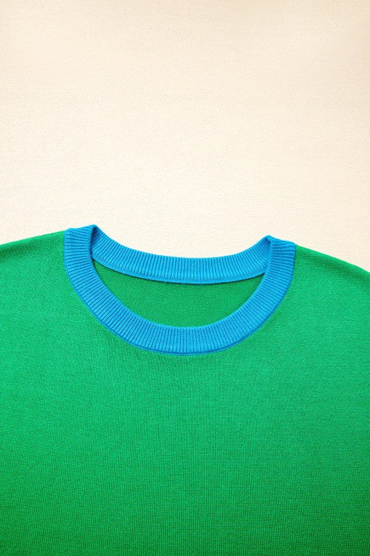 Contrast Trim Crewneck Short Sleeve Sweater Shop Style & More | Fresh Looks, Everyday Deals & Free Shipping