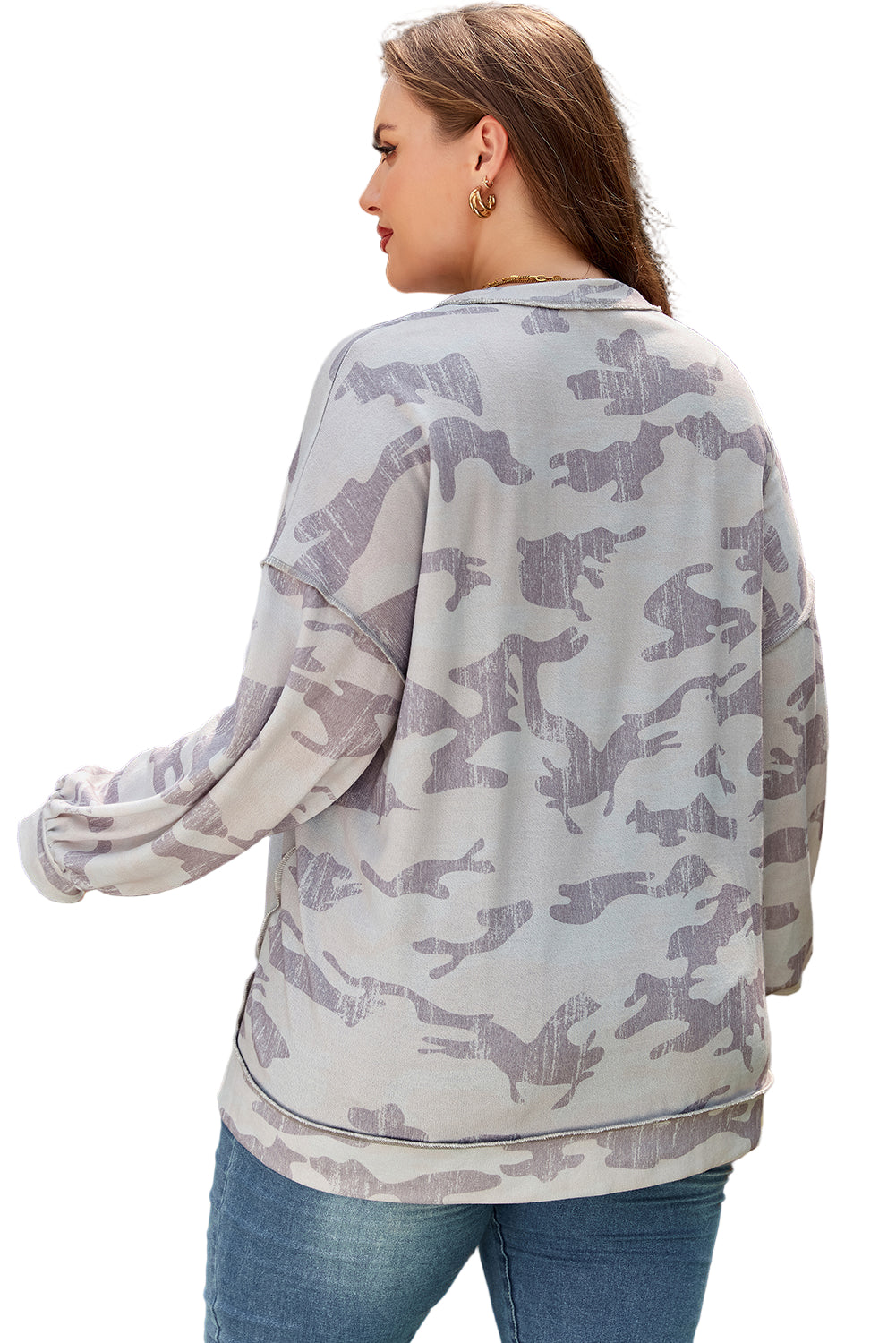 Multicolour Camouflage Print Round Neck Plus Size Sweatshirt Garden Naked Curves