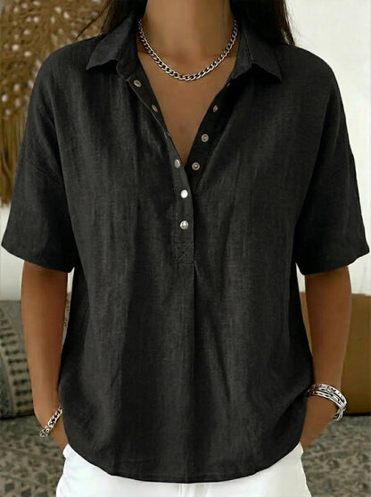 Short Sleeve Button Pullover Shirt – Solid Color Women’s Top FitiqueFit