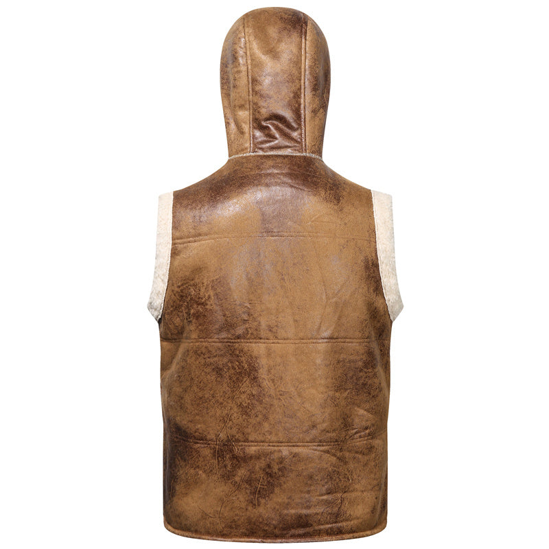 Men's Faux Fur-Lined Hooded Vest, Thickened and -Lined, Fashionable Windproof and Warm Outer Jacket for Men NovaCart