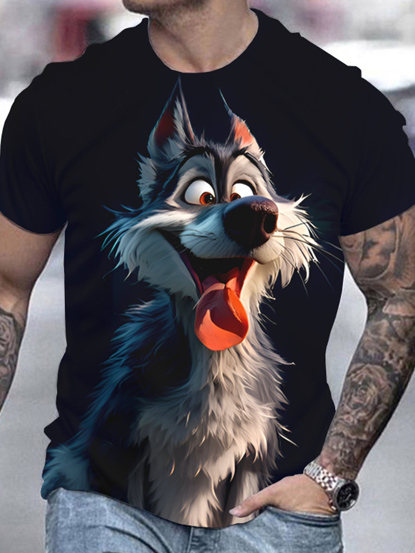 Men's 3D Wolf Print T-shirt - Casual Round Neck FitiqueFit