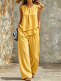 Women's Sleeveless Two-Piece Set – Solid Color Wide-Leg Pants & Top FitiqueFit