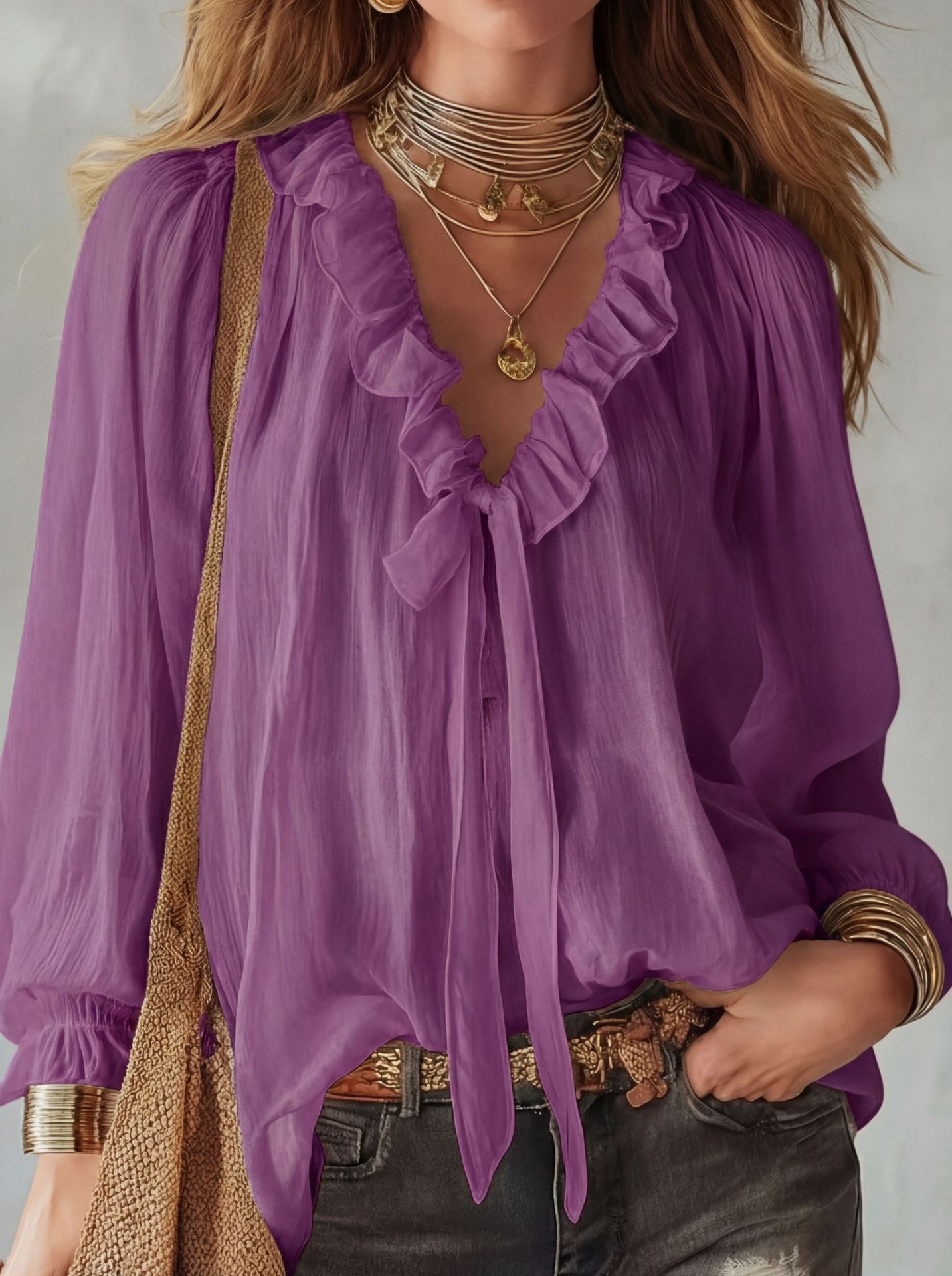 V-Neck Loose-Fit Shirt Top – No-Iron, 8 Colors FitiqueFit