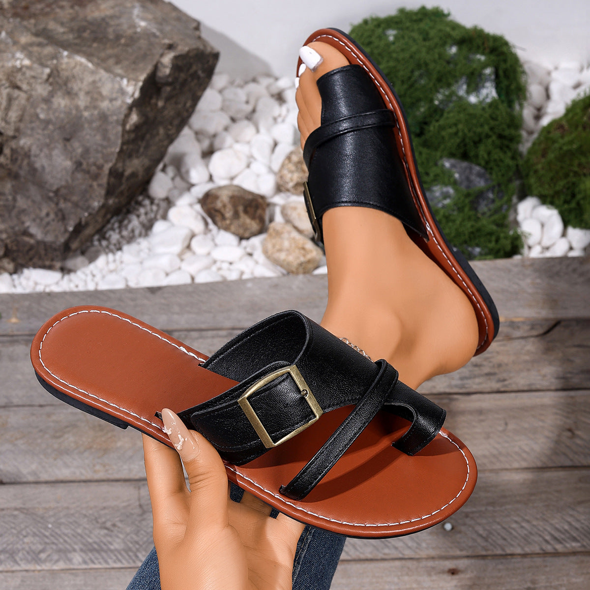 Toe Loop Buckle Decor Sandals New Era Fashion LLc