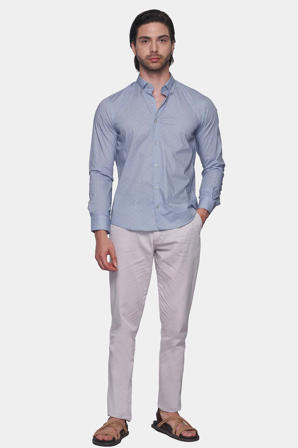 Premium Cotton Pattern Dress Shirt (Executive Blue) Bright Moons