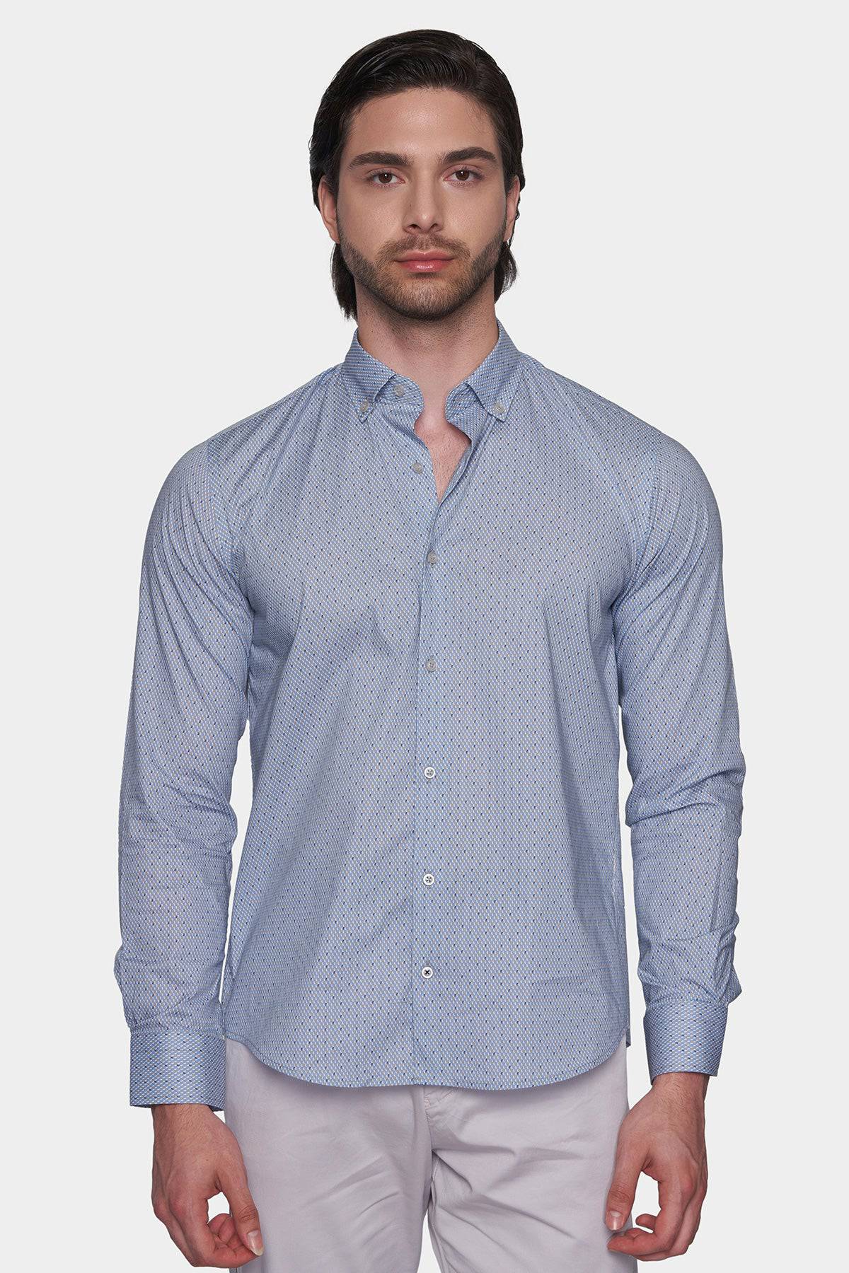 Premium Cotton Pattern Dress Shirt (Executive Blue) Bright Moons