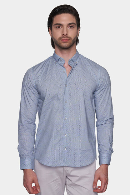 Premium Cotton Pattern Dress Shirt (Executive Blue) Bright Moons