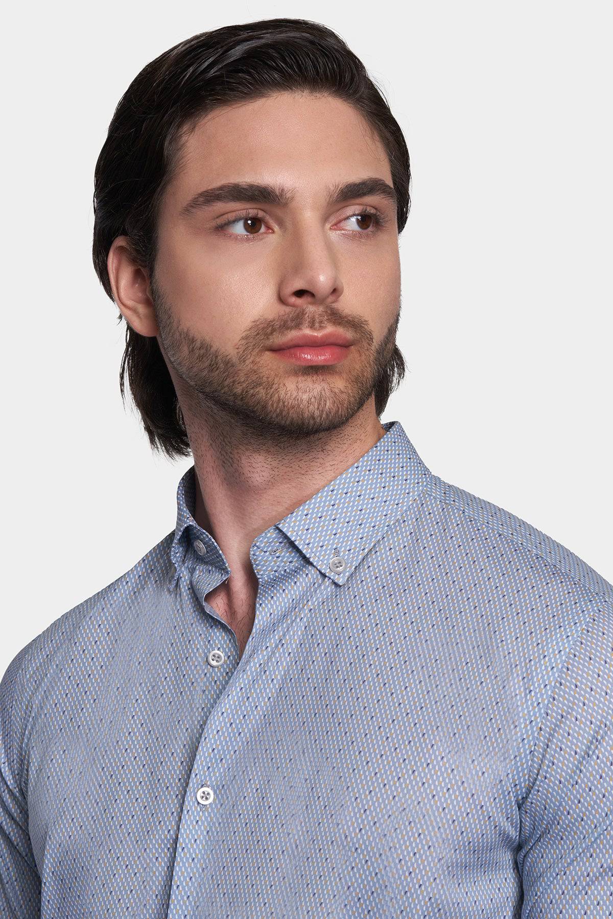 Premium Cotton Pattern Dress Shirt (Executive Blue) Bright Moons