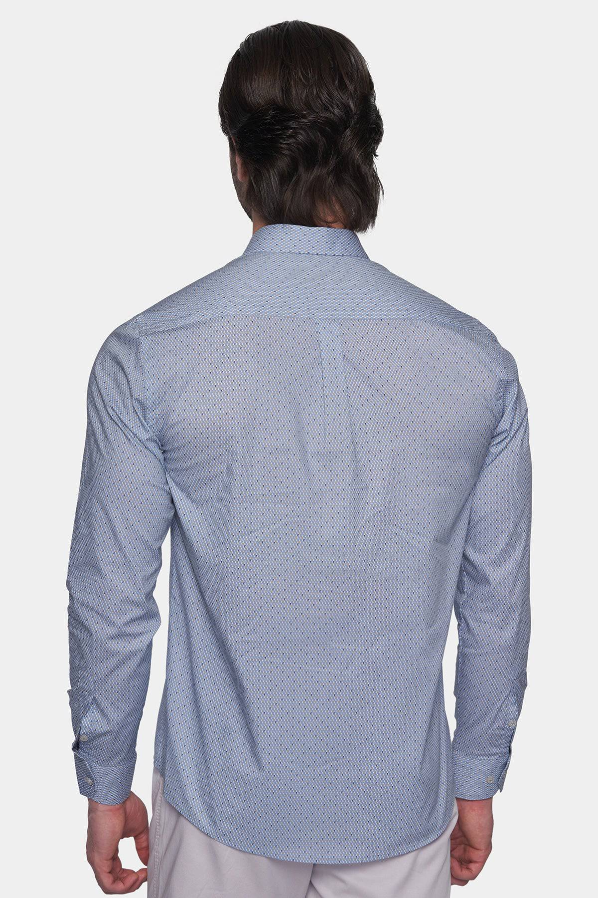 Premium Cotton Pattern Dress Shirt (Executive Blue) Bright Moons