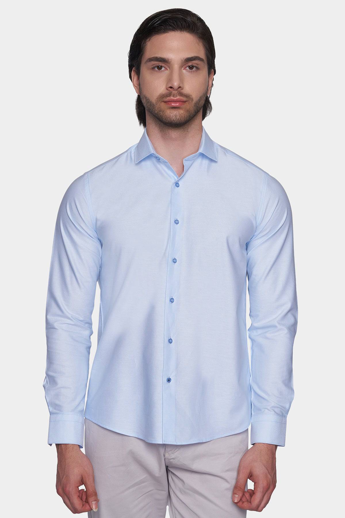 Premium Cotton Dress Shirt (Sky) Bright Moons