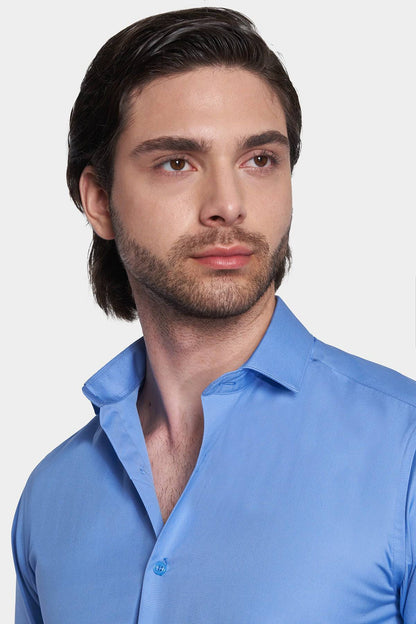 Premium Cotton Dress Shirt (Classic Blue) Bright Moons