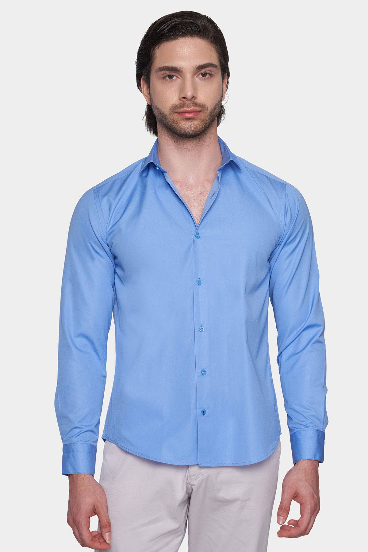 Premium Cotton Dress Shirt (Classic Blue) Bright Moons