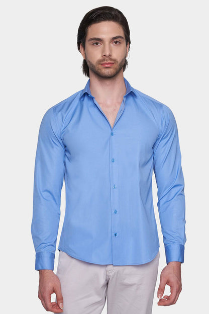 Premium Cotton Dress Shirt (Classic Blue) Bright Moons