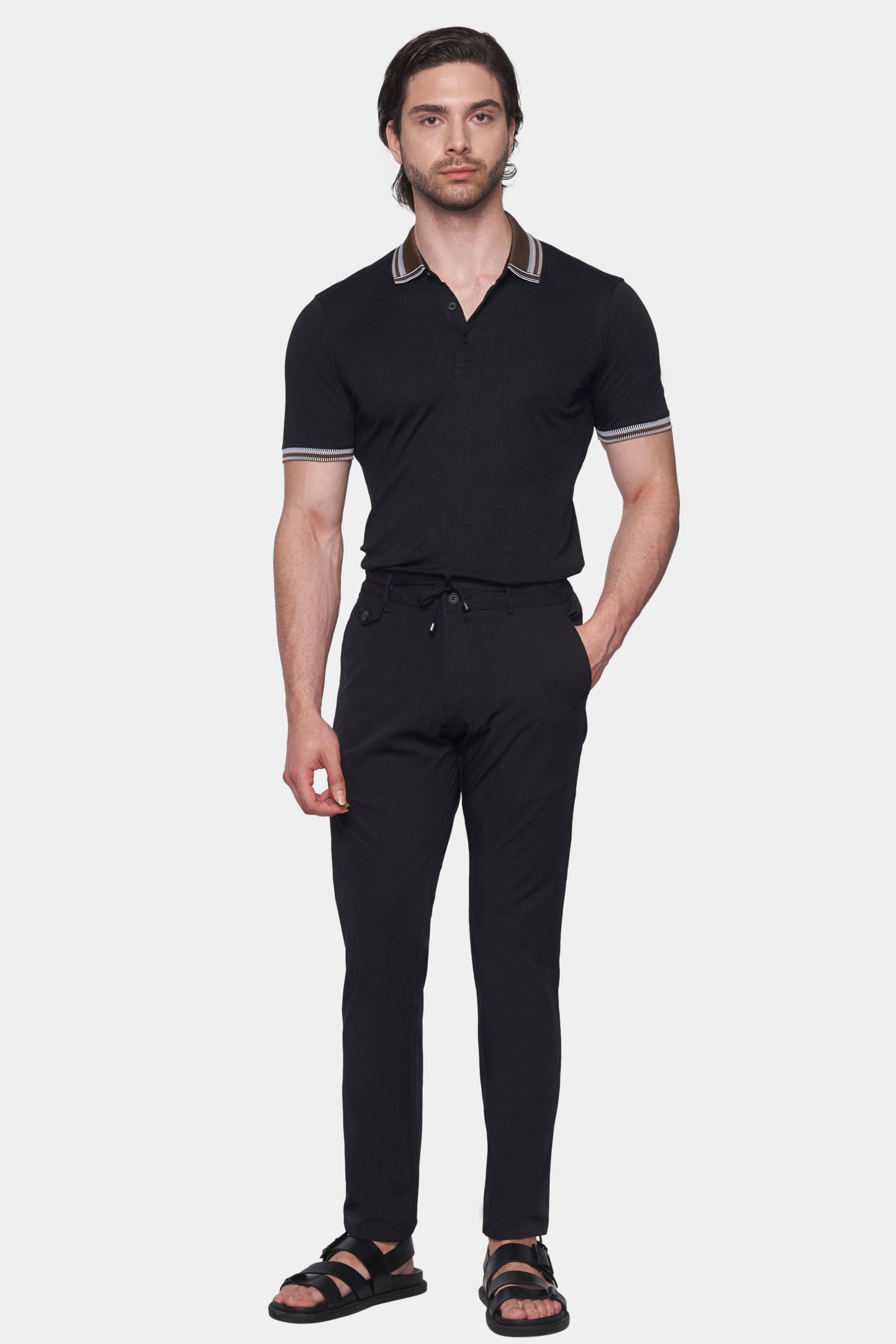 The Mercerized Cotton Polo (Black & Brown Accent) Bright Moons