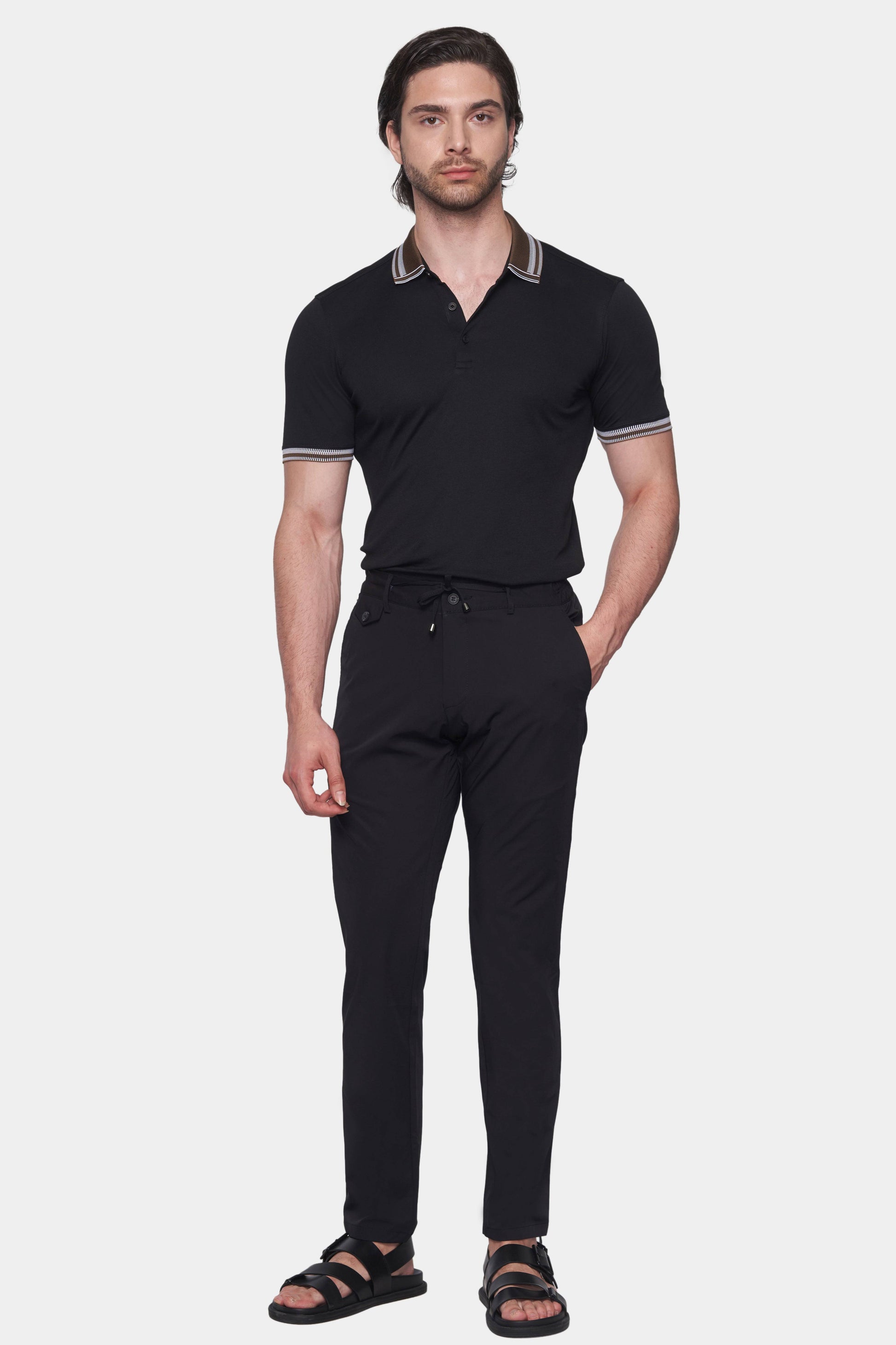 The Mercerized Cotton Polo (Black & Brown Accent) Bright Moons
