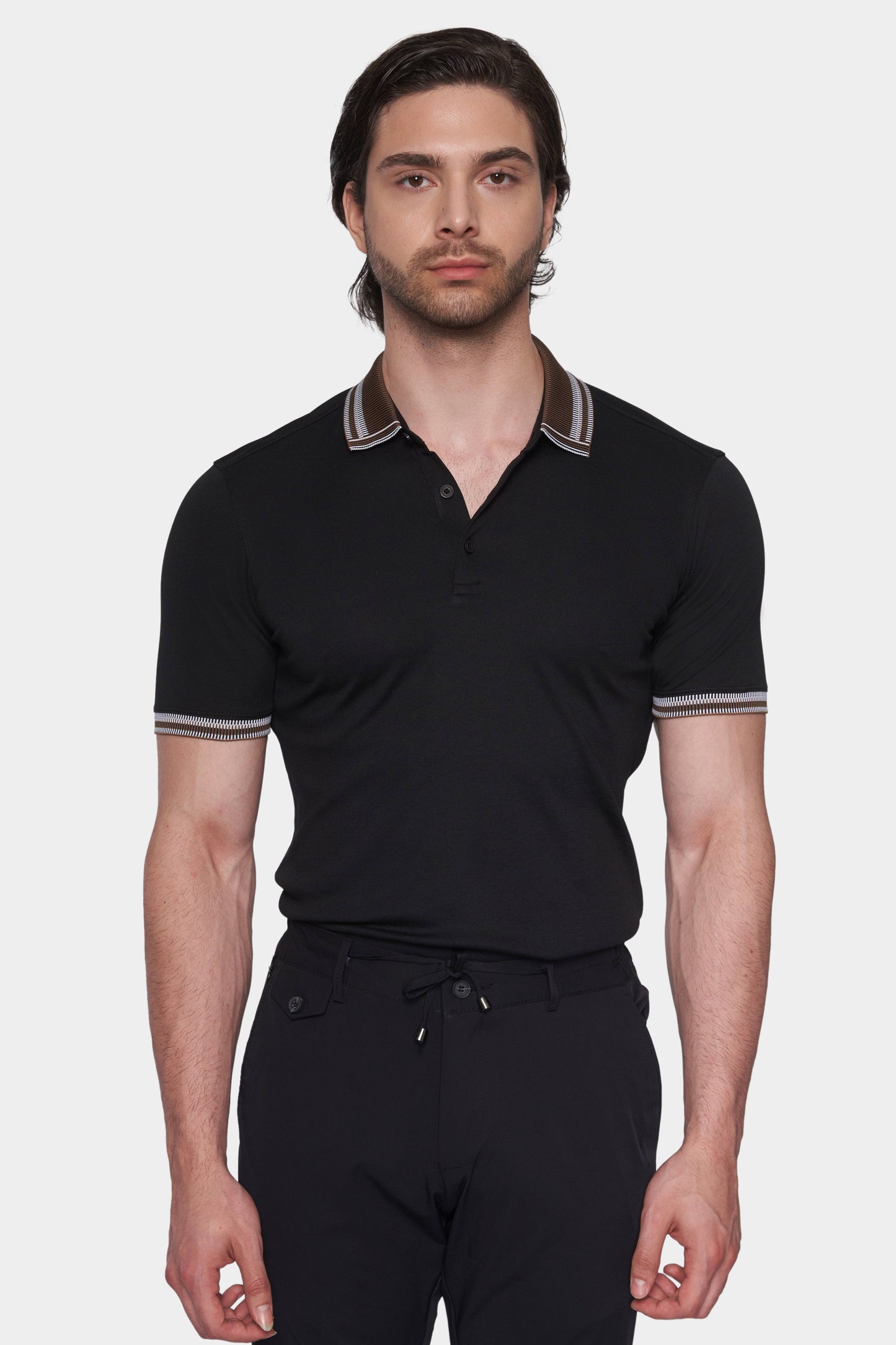 The Mercerized Cotton Polo (Black & Brown Accent) Bright Moons