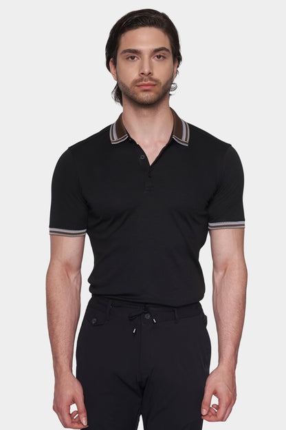 The Mercerized Cotton Polo (Black & Brown Accent) Bright Moons