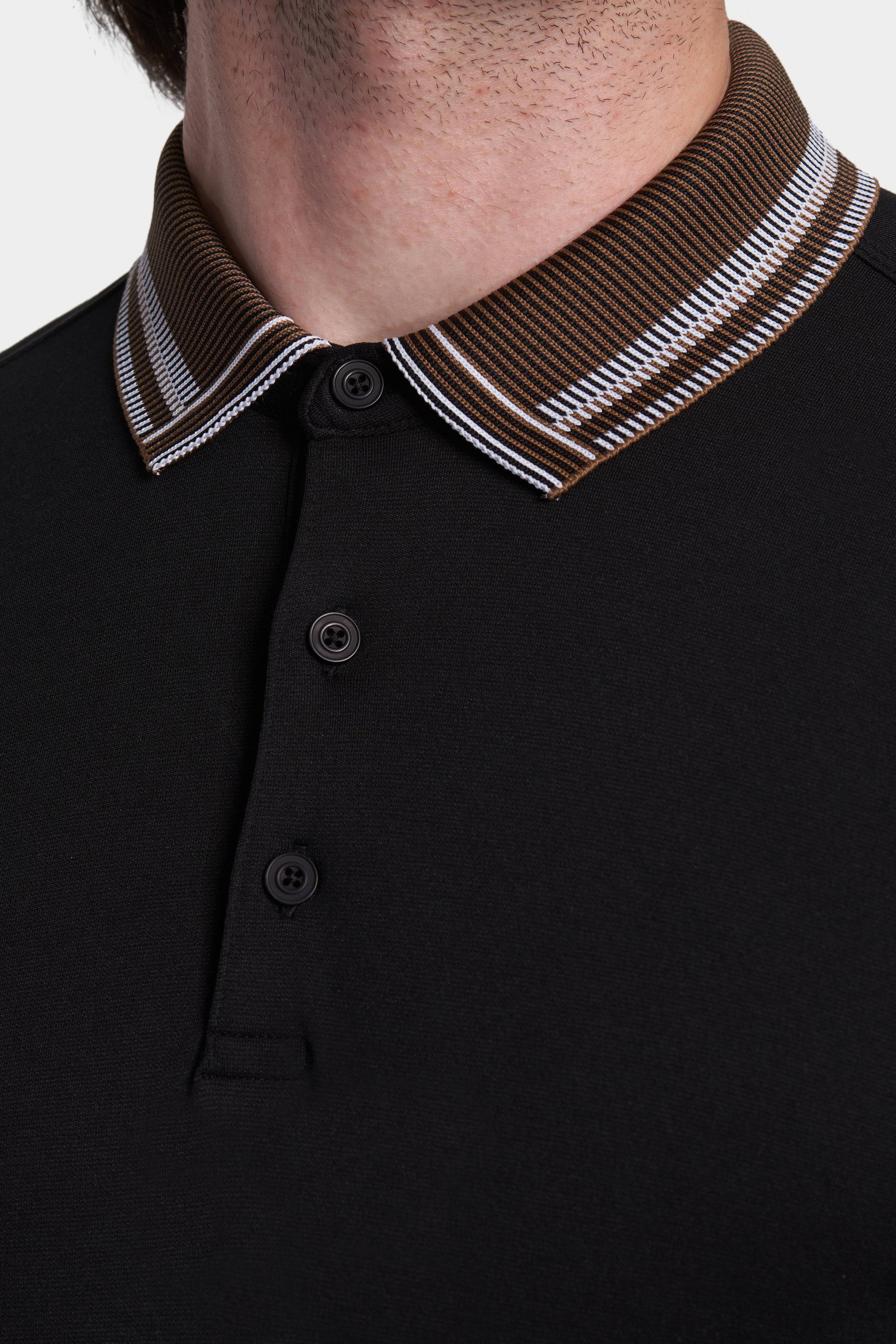 The Mercerized Cotton Polo (Black & Brown Accent) Bright Moons