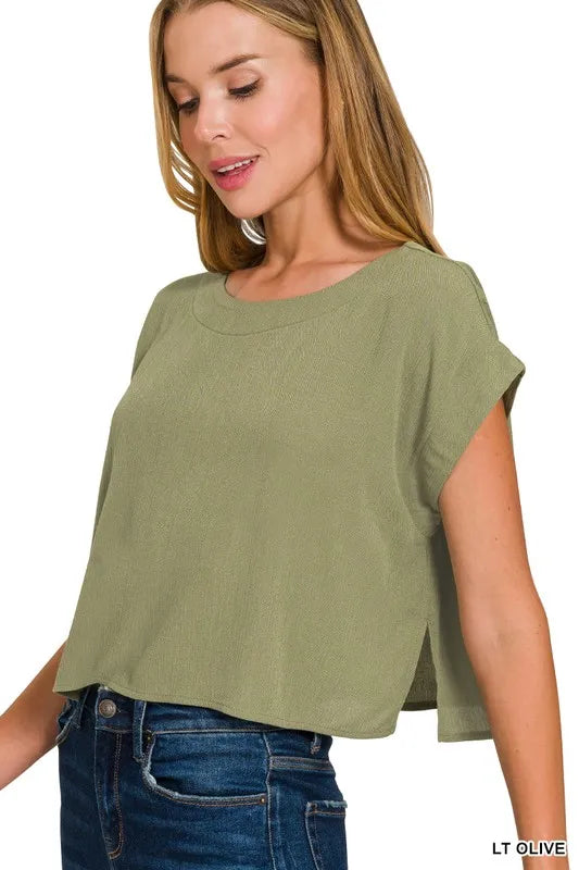 Zenana Woven Crinkle Gauze Crop Tee and Skirt Set West2East Surf