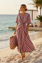 Striped Print Maxi Dress – Short Sleeve Beach Vacation Dress FitiqueFit