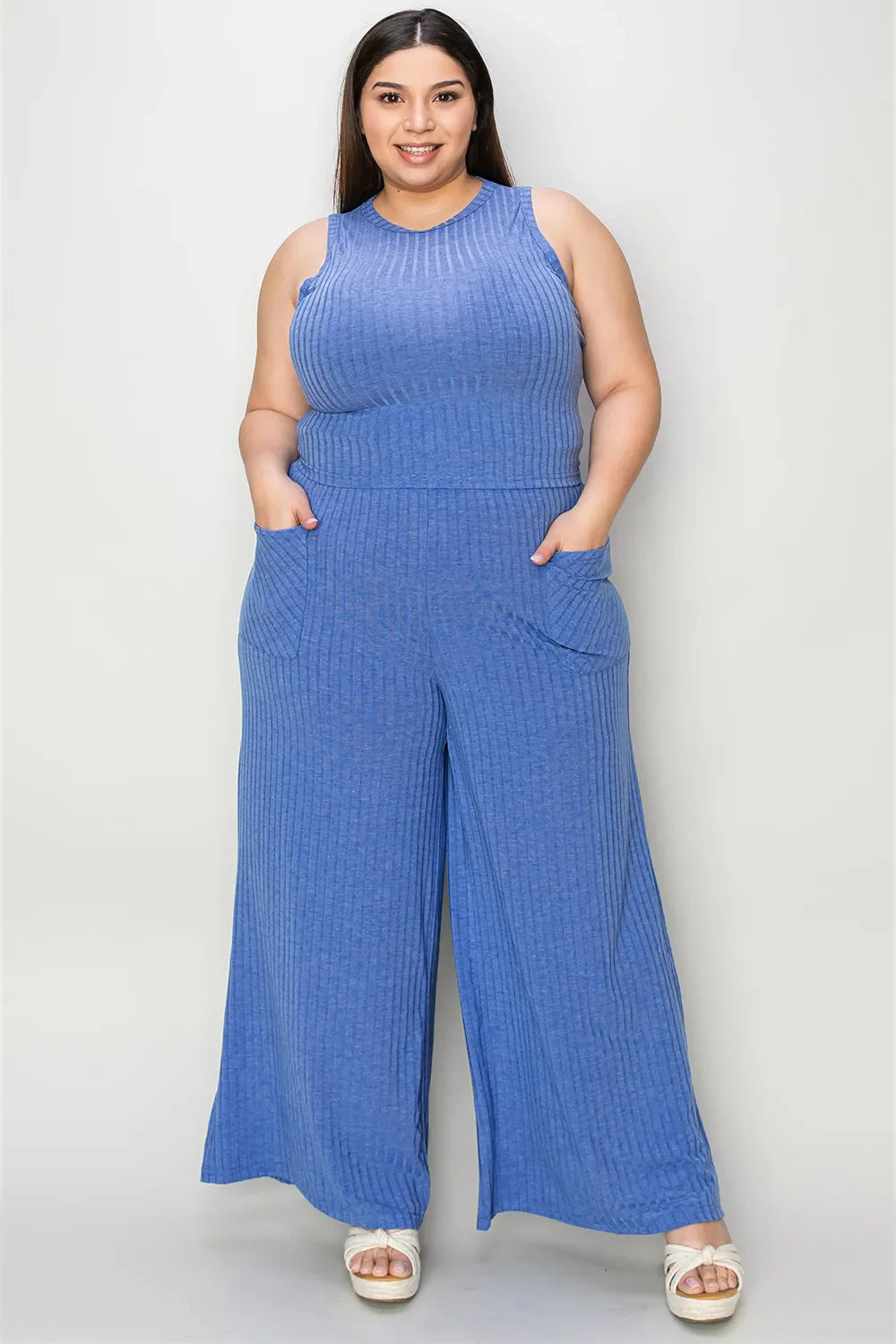 Basic Bae Full Size Ribbed Tank and Wide Leg Pants Set New Era Fashion LLc