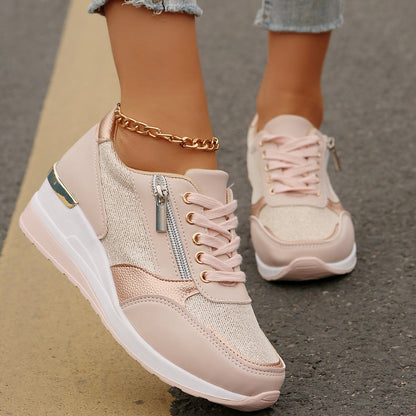 Metallic Lace-Up Side Zipper Thick-Sole Sneakers – 3 Colors EU 37–44 FitiqueFit