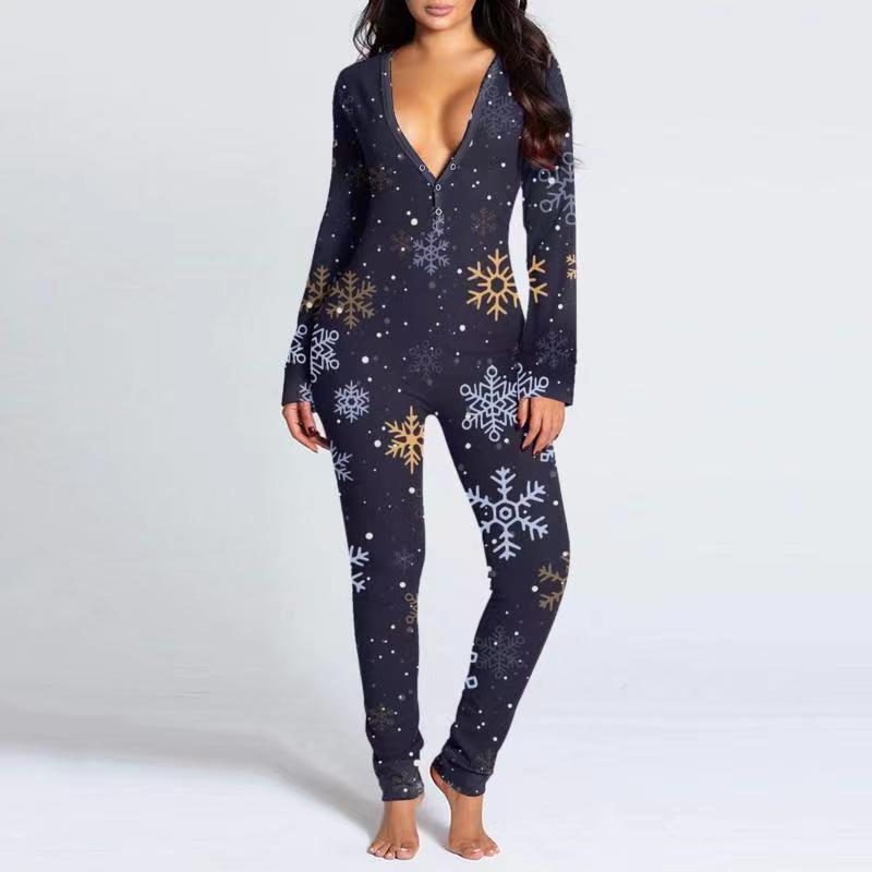 Printed Button Tight Jumpsuit For Women Grayceful LLC