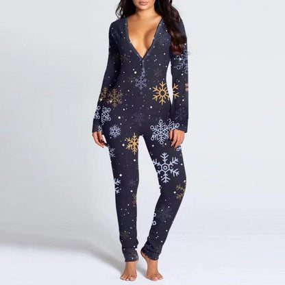 Printed Button Tight Jumpsuit For Women Grayceful LLC
