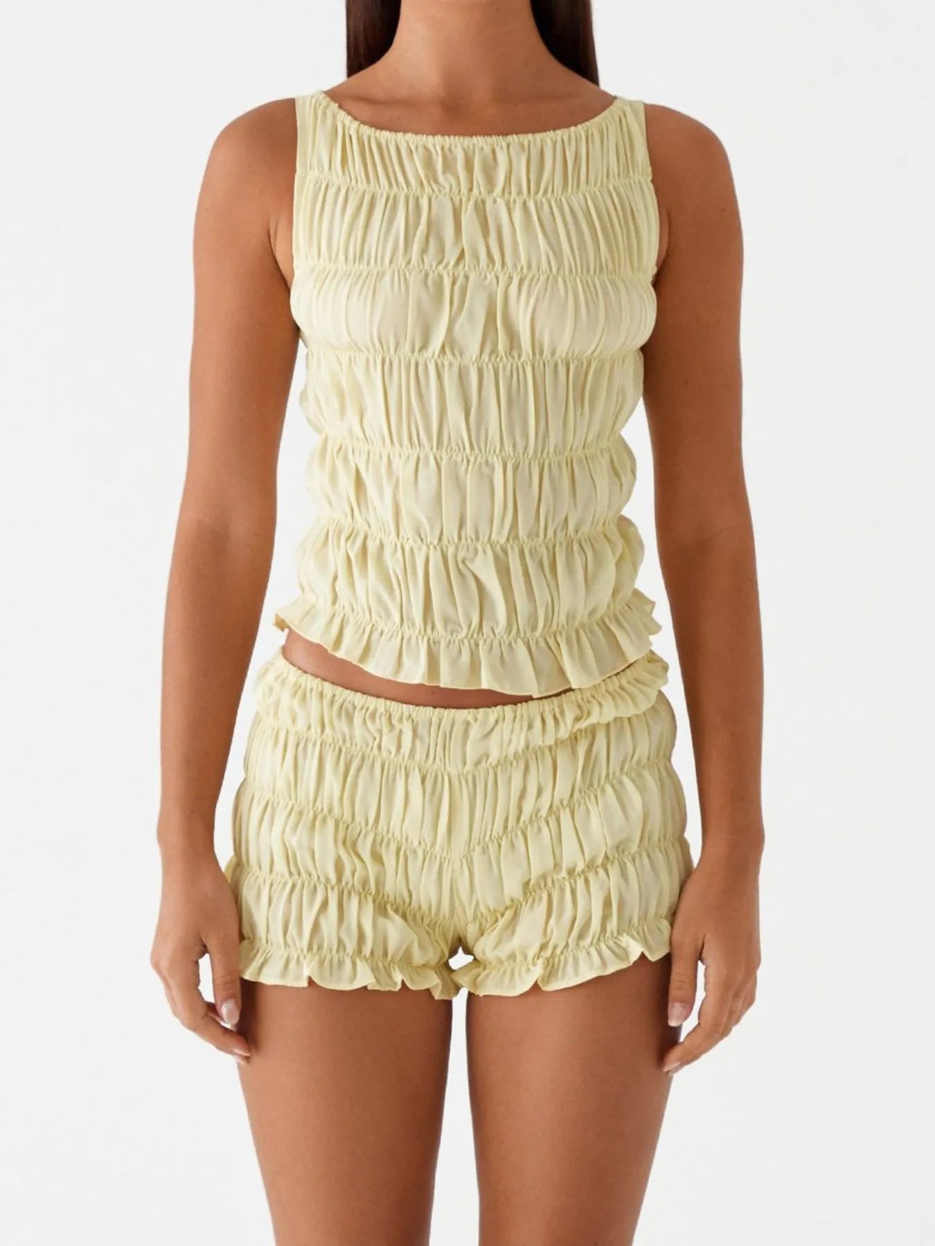 Ruched Texture Tank and Shorts Two-Piece Set New Era Fashion LLc