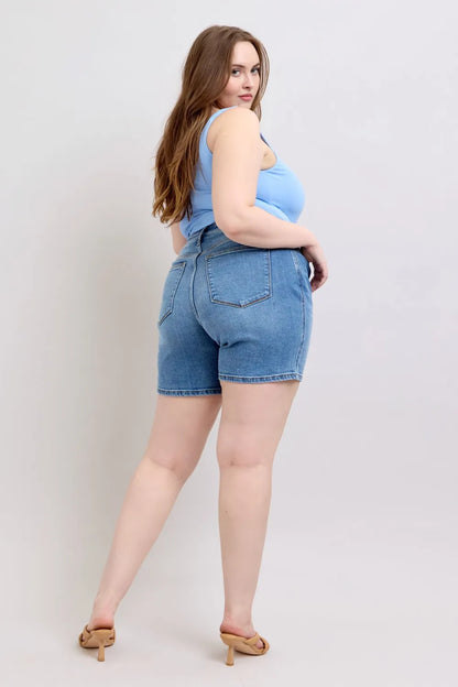 Judy Blue Full Size 2 Button Denim Shorts with Pockets Plus Size New Era Fashion LLc