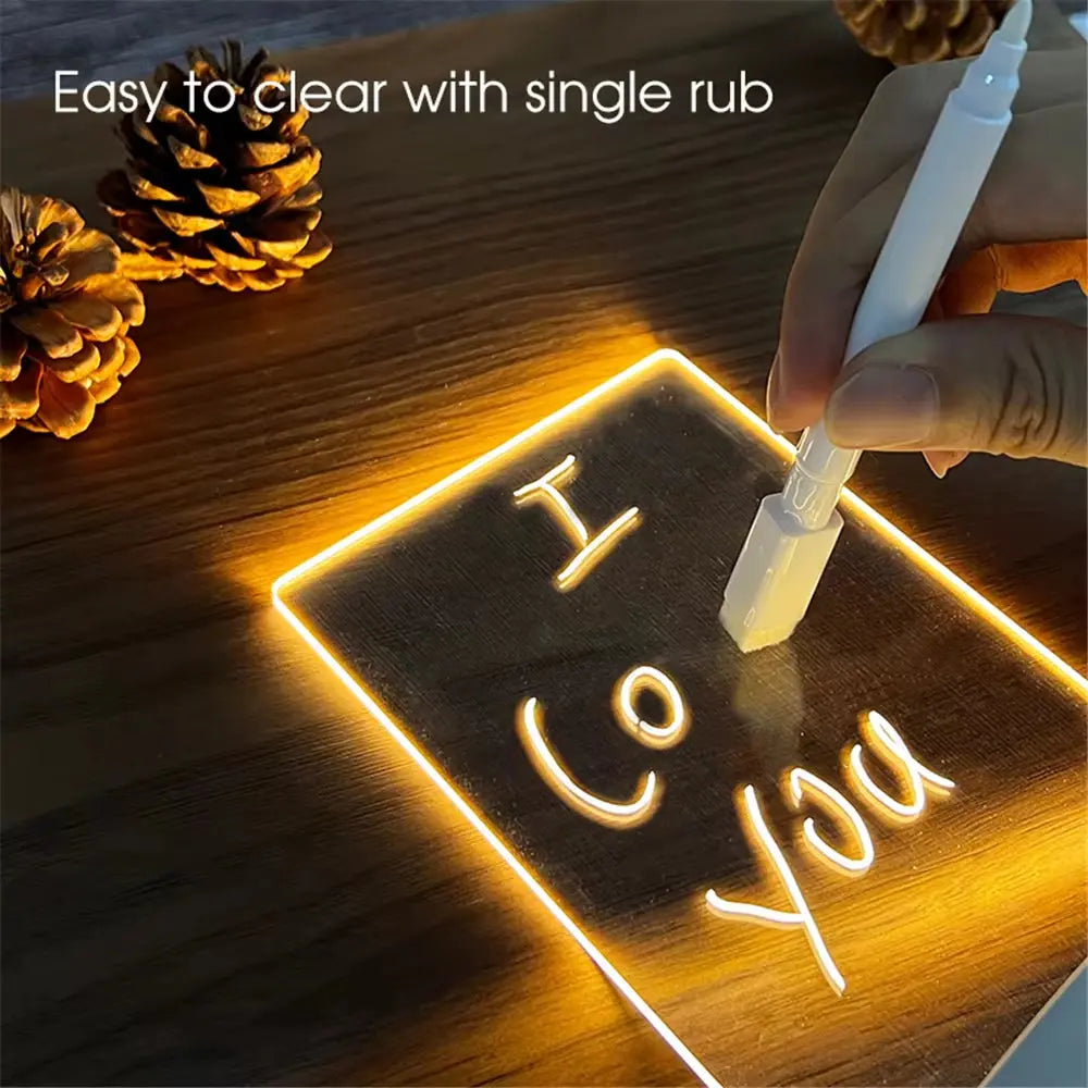 Illuminate Your Space with the Transparent Luminous LED Night Light - Erasable Acrylic Message Board for Creative Expression