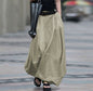 Women's High-Waist Flared Maxi Skirt – Solid Color Cotton Linen with Pockets FitiqueFit