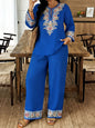 Women’s Ethnic Two Piece Set with Long Sleeve Shirt and Cropped Pants FitiqueFit