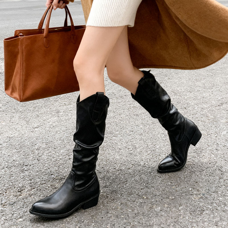 Chunky Heel Suede Riding Boots Women FitiqueFit