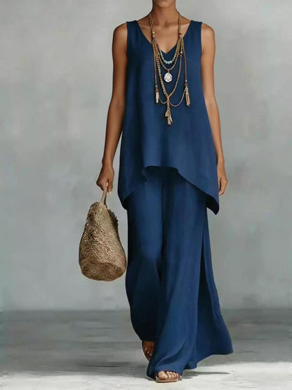 Women's Bohemian Wide-Leg Pants & V-Neck Vest Set – 3D Print FitiqueFit