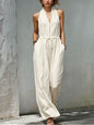 Women's Sleeveless Halter Neck Solid Color Long Jumpsuit FitiqueFit
