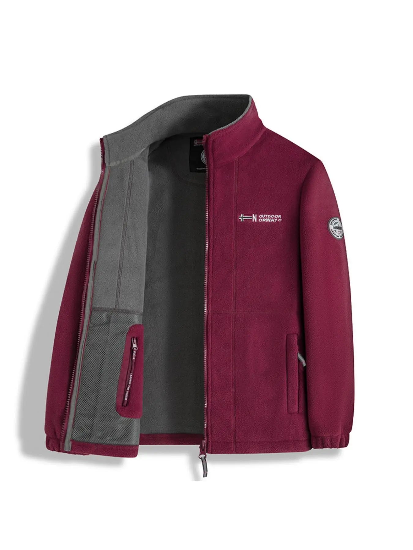 Men'S Letter Embroidery Fleece Jacket, Regular Fit Casual Long Sleeve Zip up Jacket for Fall & Winter, Men'S Outerwear for Outdoor Activities