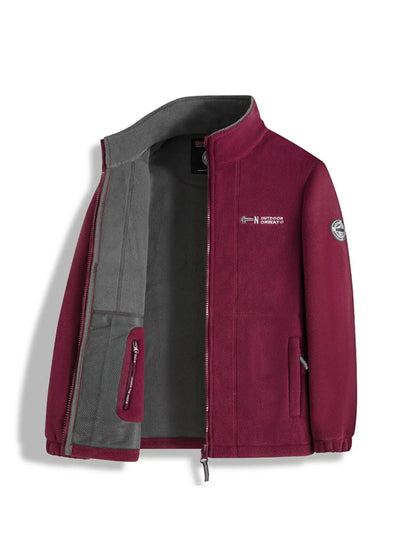 Men'S Letter Embroidery Fleece Jacket, Regular Fit Casual Long Sleeve Zip up Jacket for Fall & Winter, Men'S Outerwear for Outdoor Activities