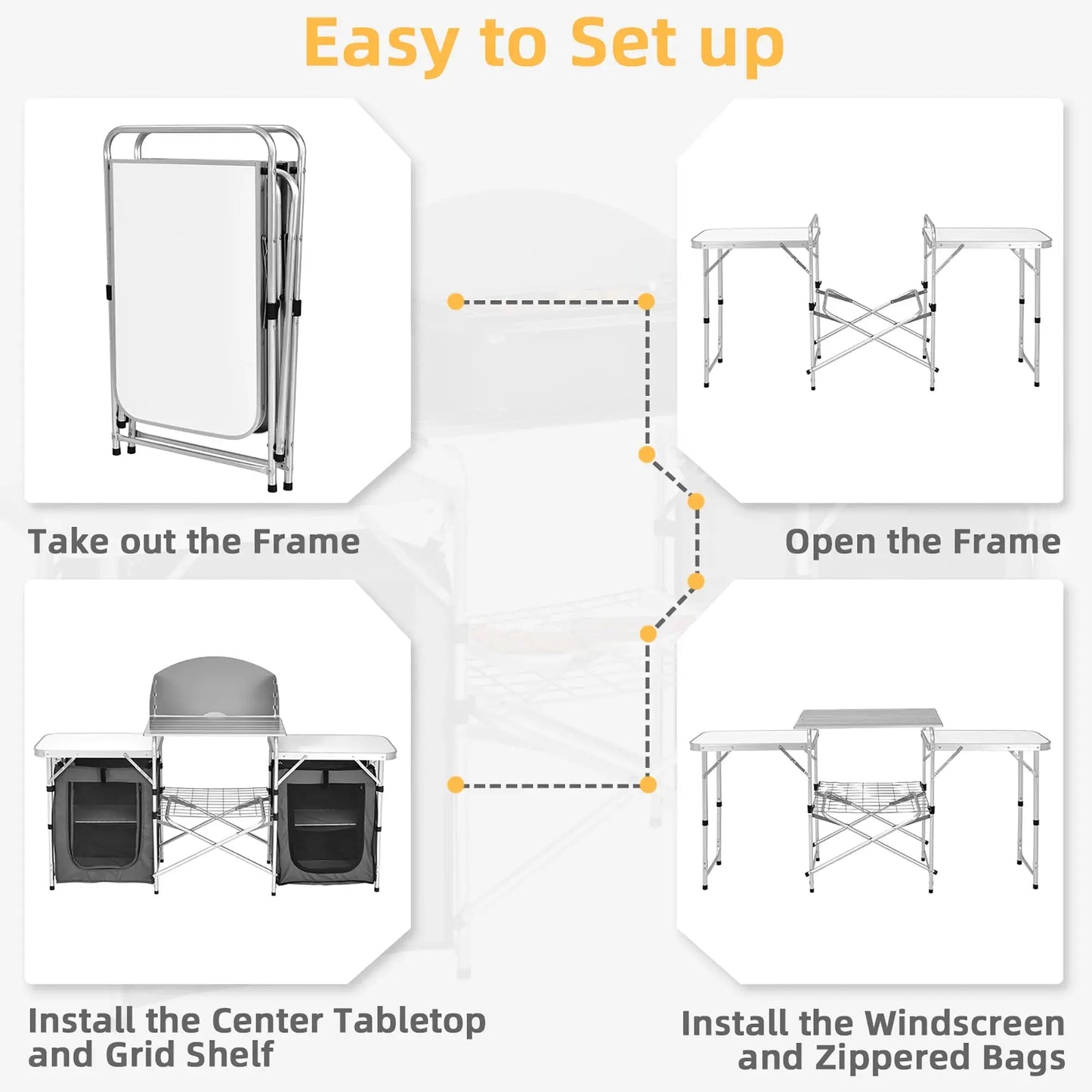 Ultimate Folding Portable Aluminum Camping Grill Table with Storage Organizer and Windscreen in Grey