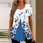 Women’s Printed Faux Two-Piece V-Neck Short Sleeve Top FitiqueFit
