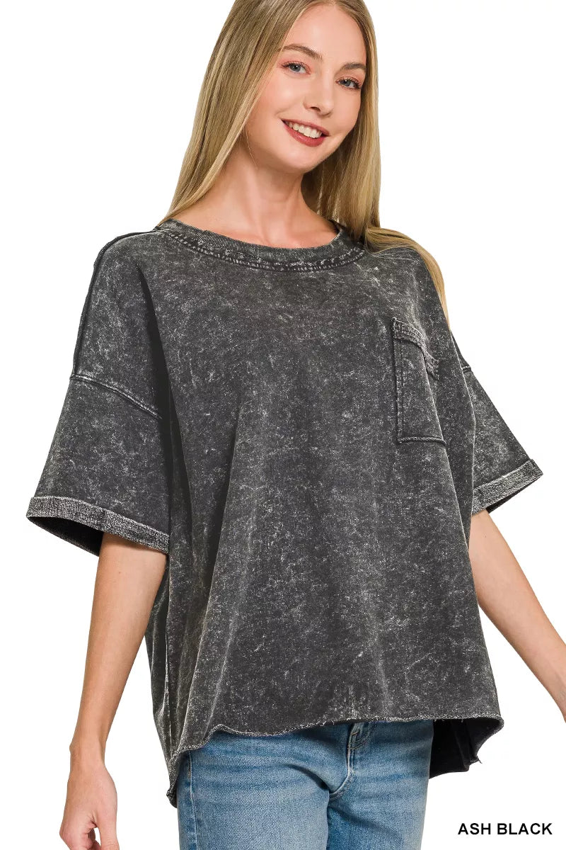 Zenana French Terry Acid Washed Exposed Seam T-shirts New Era Fashion LLc