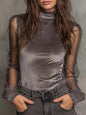 Women's Slim-Fit Lace Panel Mesh Top – Literary Retro Style FitiqueFit