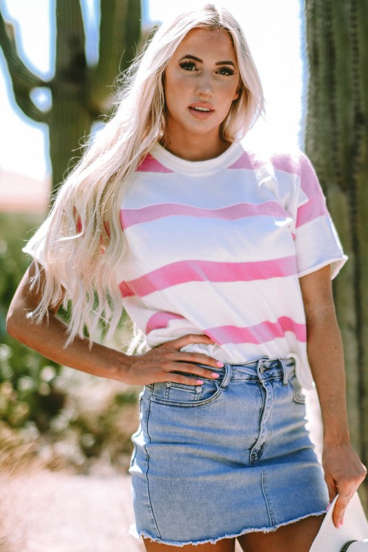Stripe Knit Dropped Short Sleeve Sweater Shop Style & More | Fresh Looks, Everyday Deals & Free Shipping