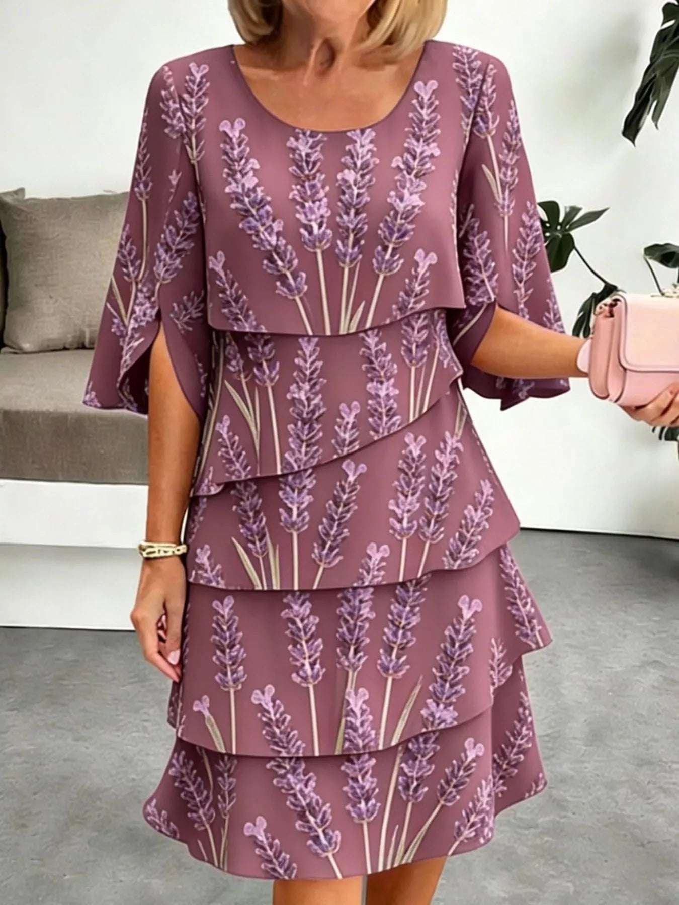 Full Size Floral Print Ruffle Hem Dress Plus Size New Era Fashion LLc