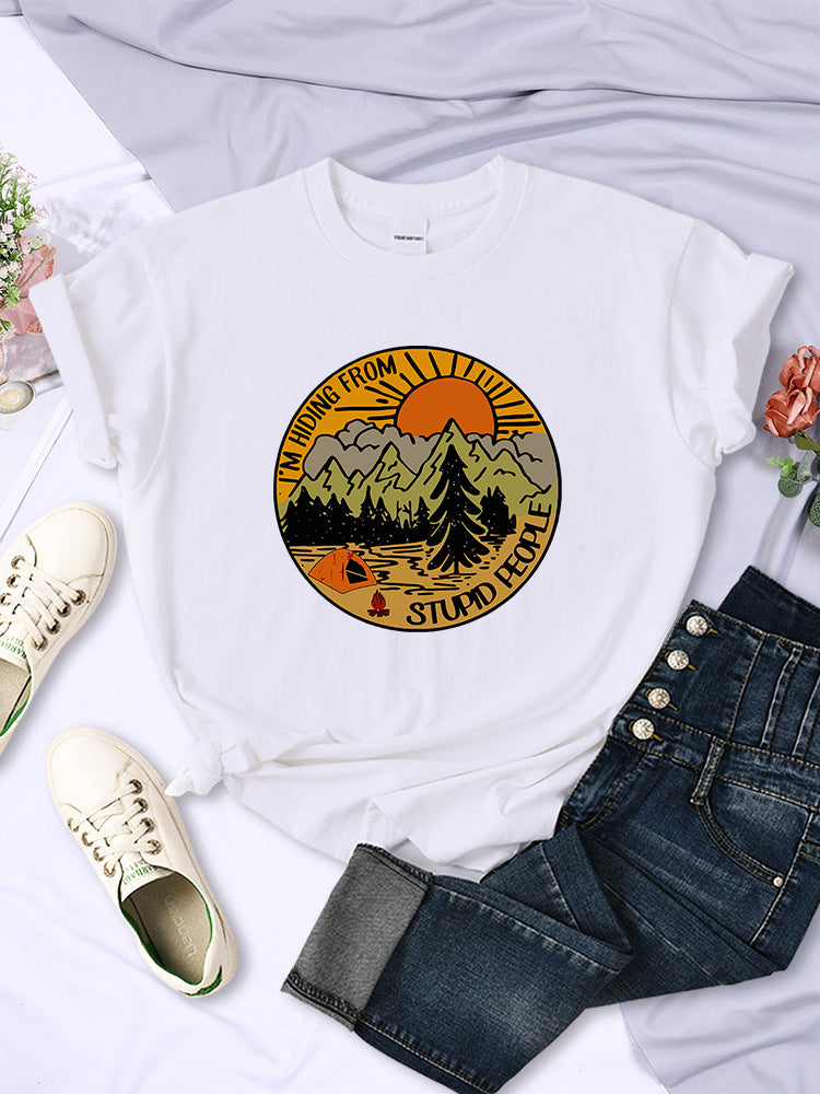 I'm Hiding From Stupid People Camping Scenery Women's Tops Hip-hop Fashion Street See size chart under “more details” The Fashion Celestial