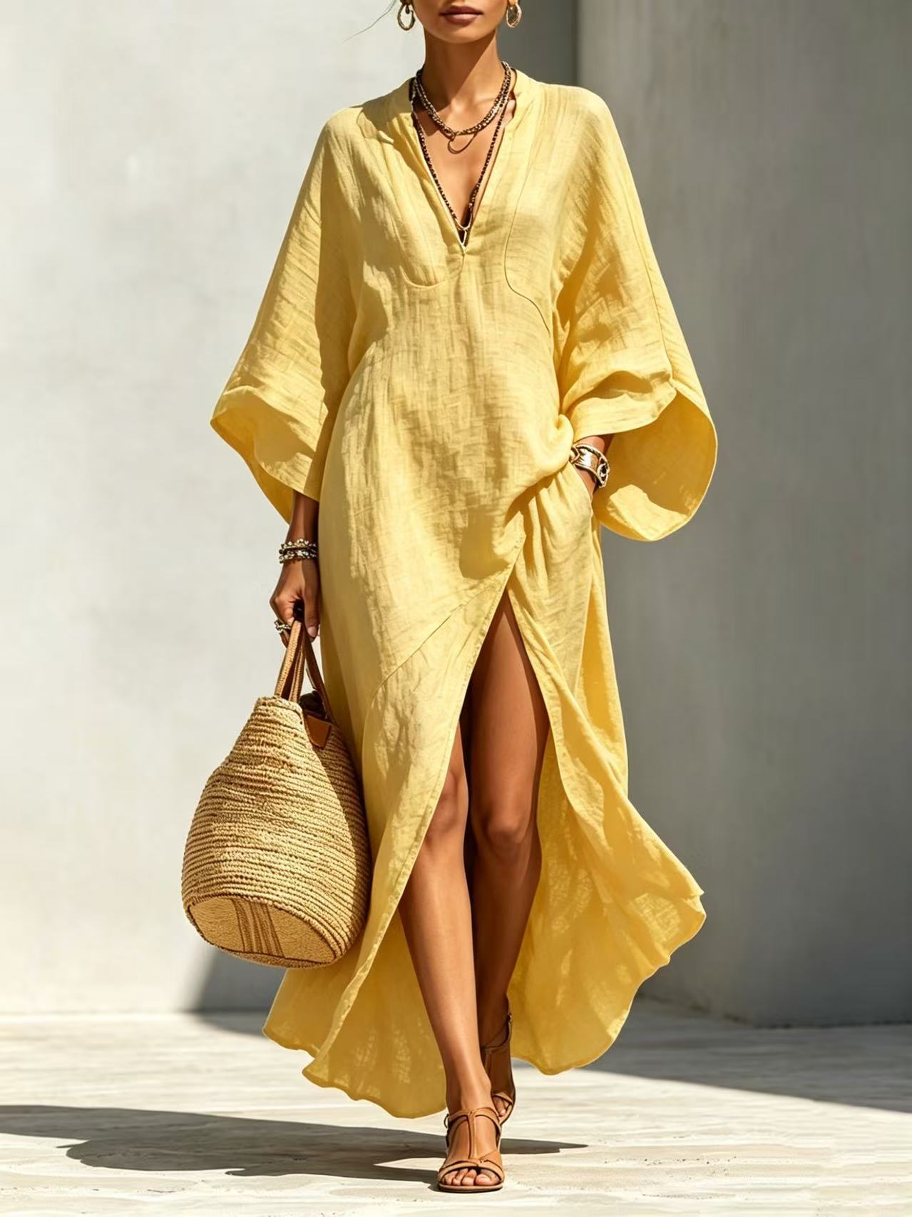 Women's Batwing Sleeve Loose Maxi Resort Dress FitiqueFit
